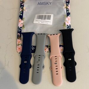 AMSKY Silicone Apple Watch Bands - Navy, Gray, Pink, Black (4-Pack)